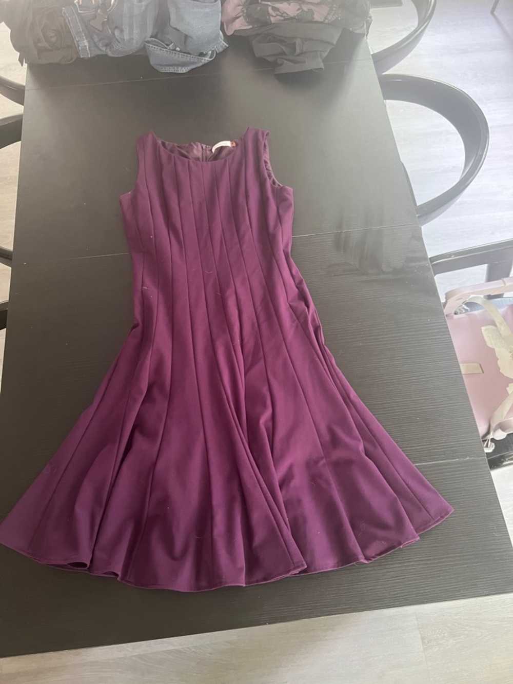 Calvin Klein Sleeveless Pleated A-Line Dress in Plum